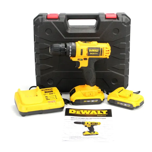 Ударний шурупокрут DeWALT DCD771 (24V, 6AH) з набором інструментів. шурупокрут Деволт