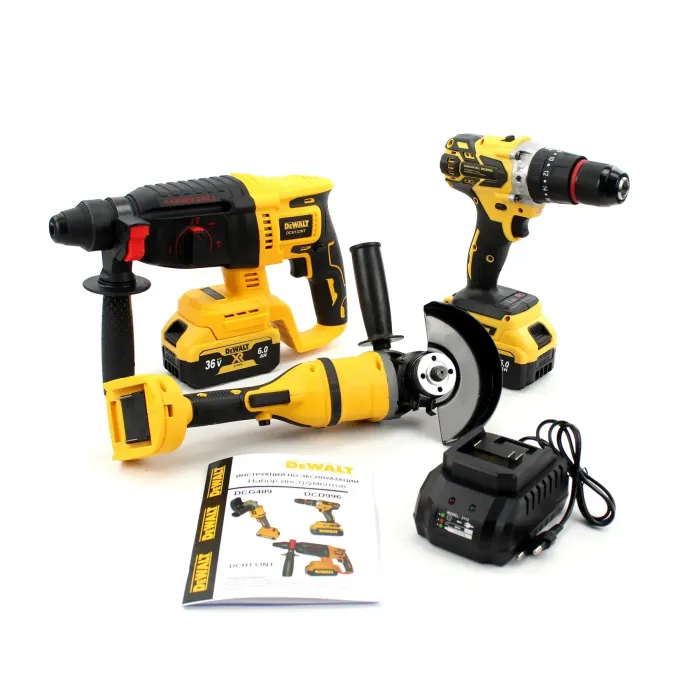 Набір 3в1 АКБ DeWalt 36V Шуруповерт УШМ Перфоратор